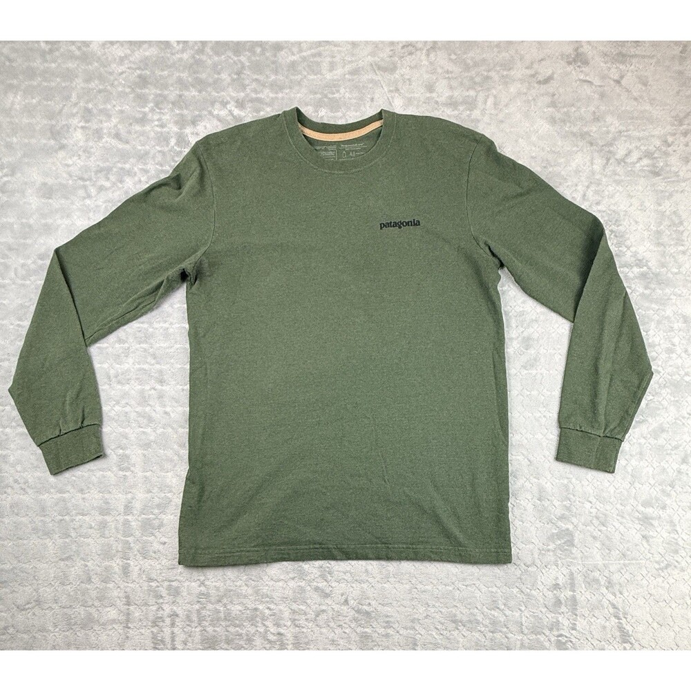 Patagonia Fitz Roy Responsibili-Tee Mens Small Green Long Sleeve Logo T Shirt